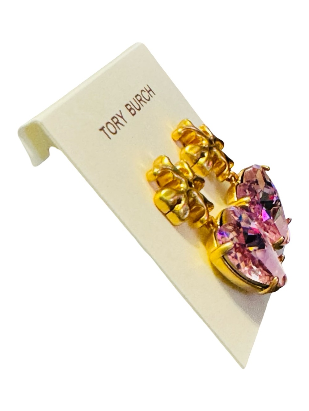 Tory Burch Gold-tone Earrings with Pink Heart Crystals NWT & Dustbag! - Picture 3 of 6